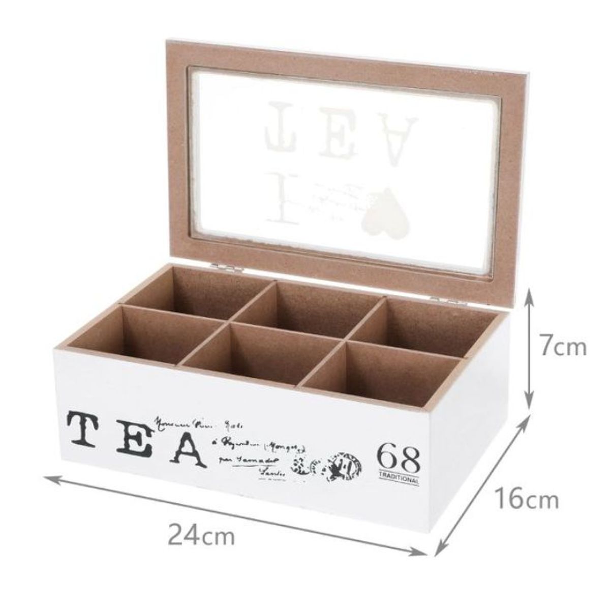 GENERICO - Caja De Té Mediana De Madera 6 Espacios Love Tea