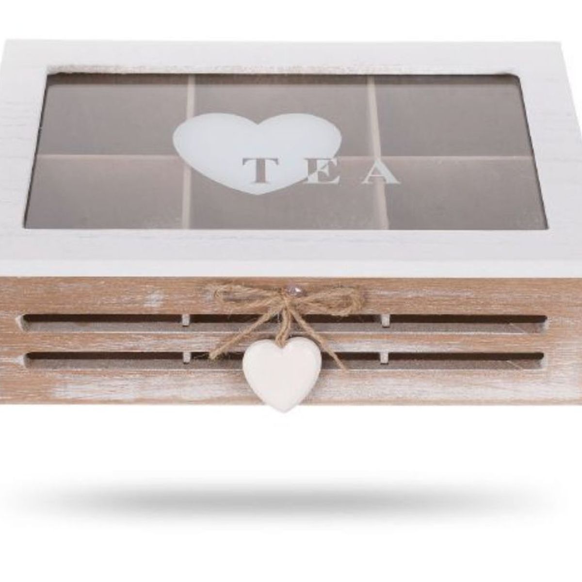 GENERICO - Caja De Té Mediana De Madera 6 Espacios Con Diseños Corazonn