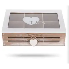 GENERICO - Caja De Té Mediana De Madera 6 Espacios Con Diseños Corazonn