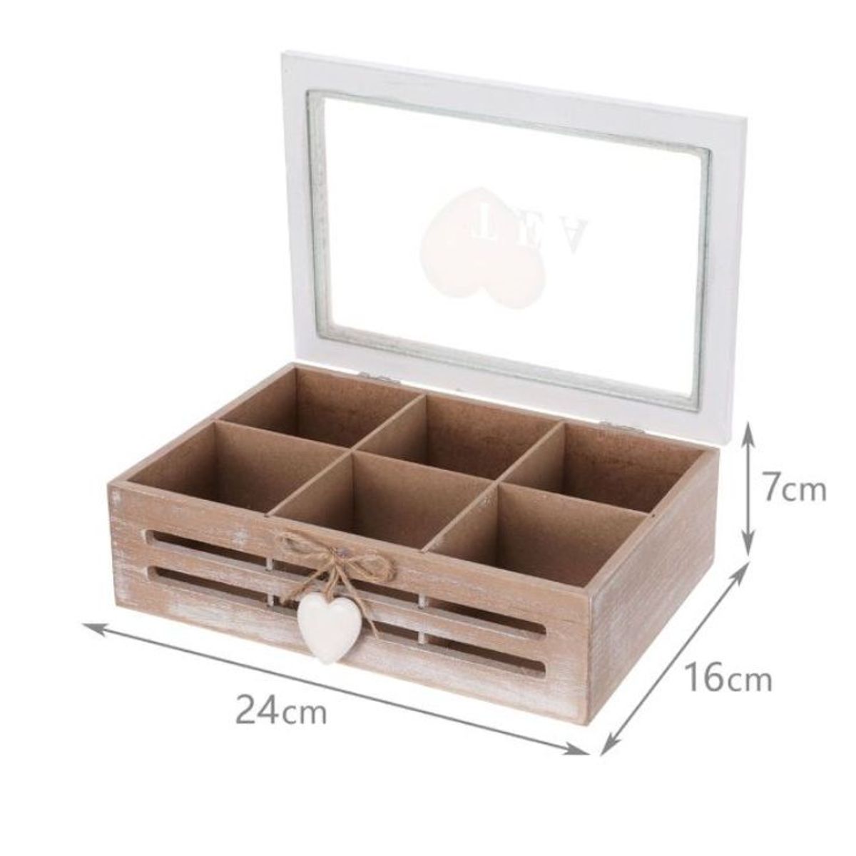 GENERICO - Caja De Té Mediana De Madera 6 Espacios Con Diseños Corazonn