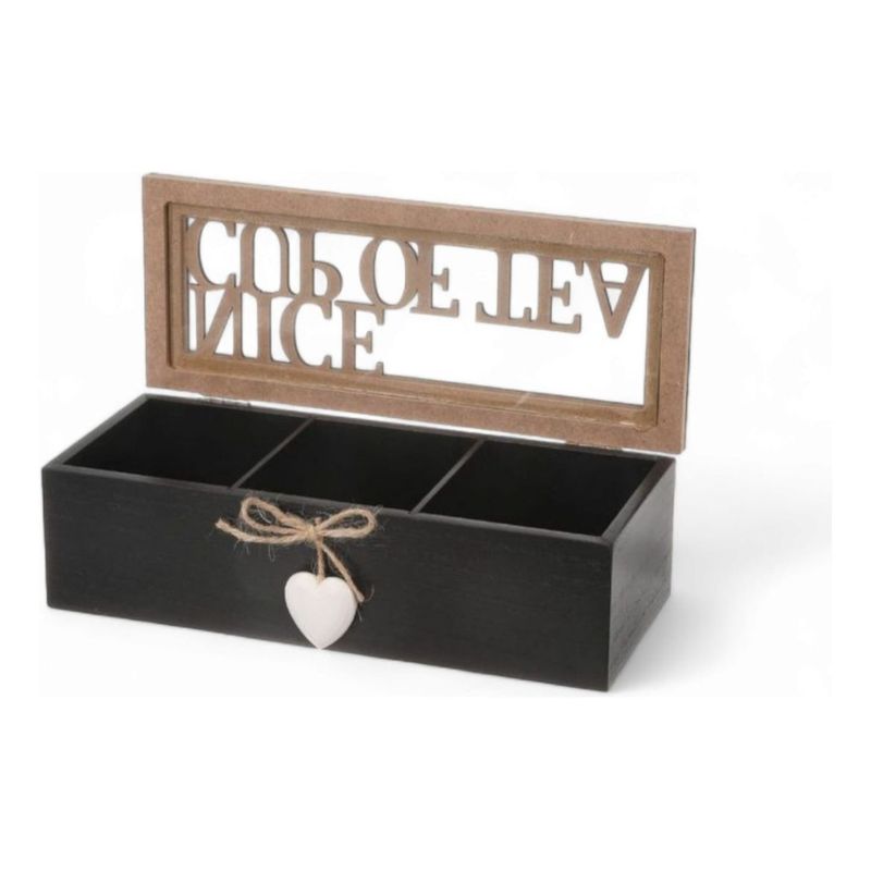 GENERICO - Caja De Té Mediana De Madera 3 Espacios Con Corazon