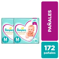 PAMPERS - Pañales Premium Care Talla M 2 X 86 (172 Unidades)