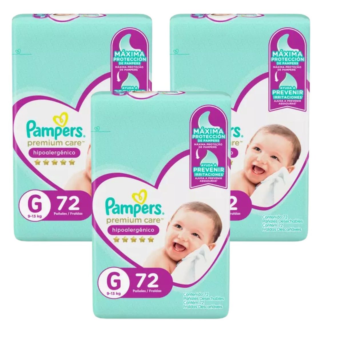 PAMPERS - 3 pack de Pañales Pampers Premium Care Talla G 216 Unidades