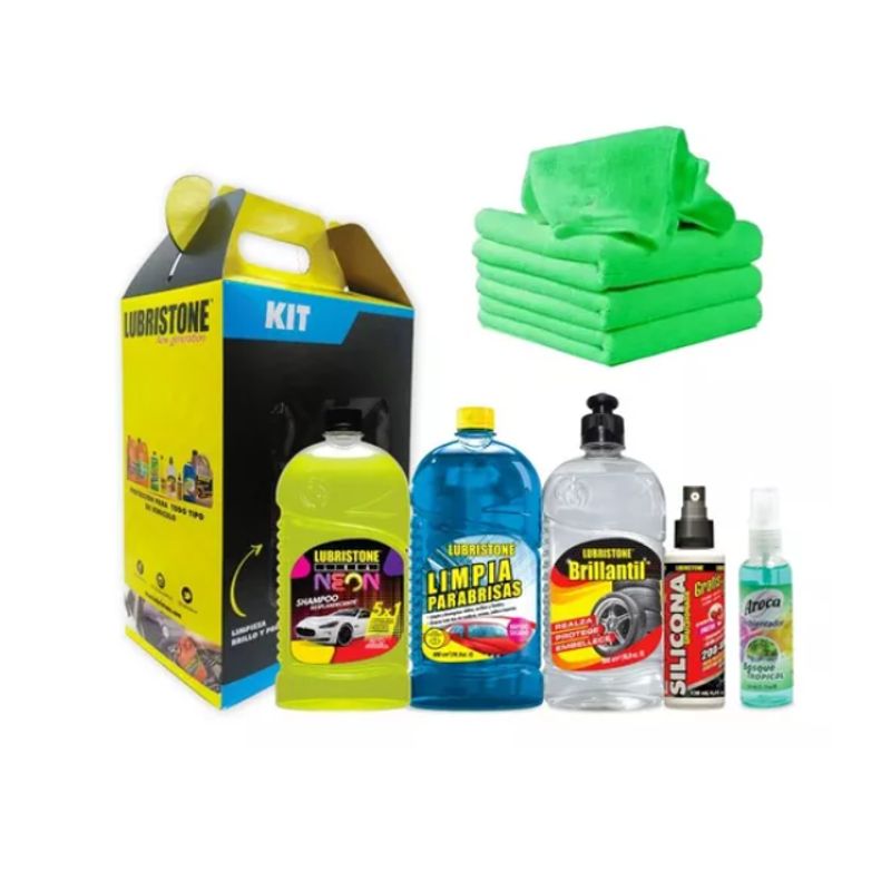 GENERICO - Kit Limpieza Automotriz Shampoo Silicona Aroma + 4 Paños