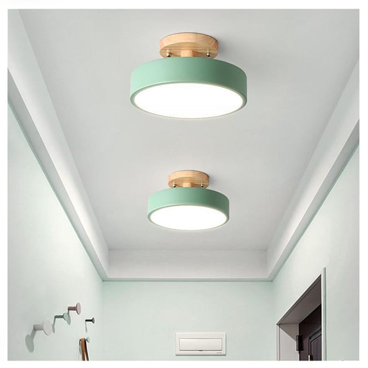 CASA NEW - Lámpara Led Techo 18cm Base de Madera Verde