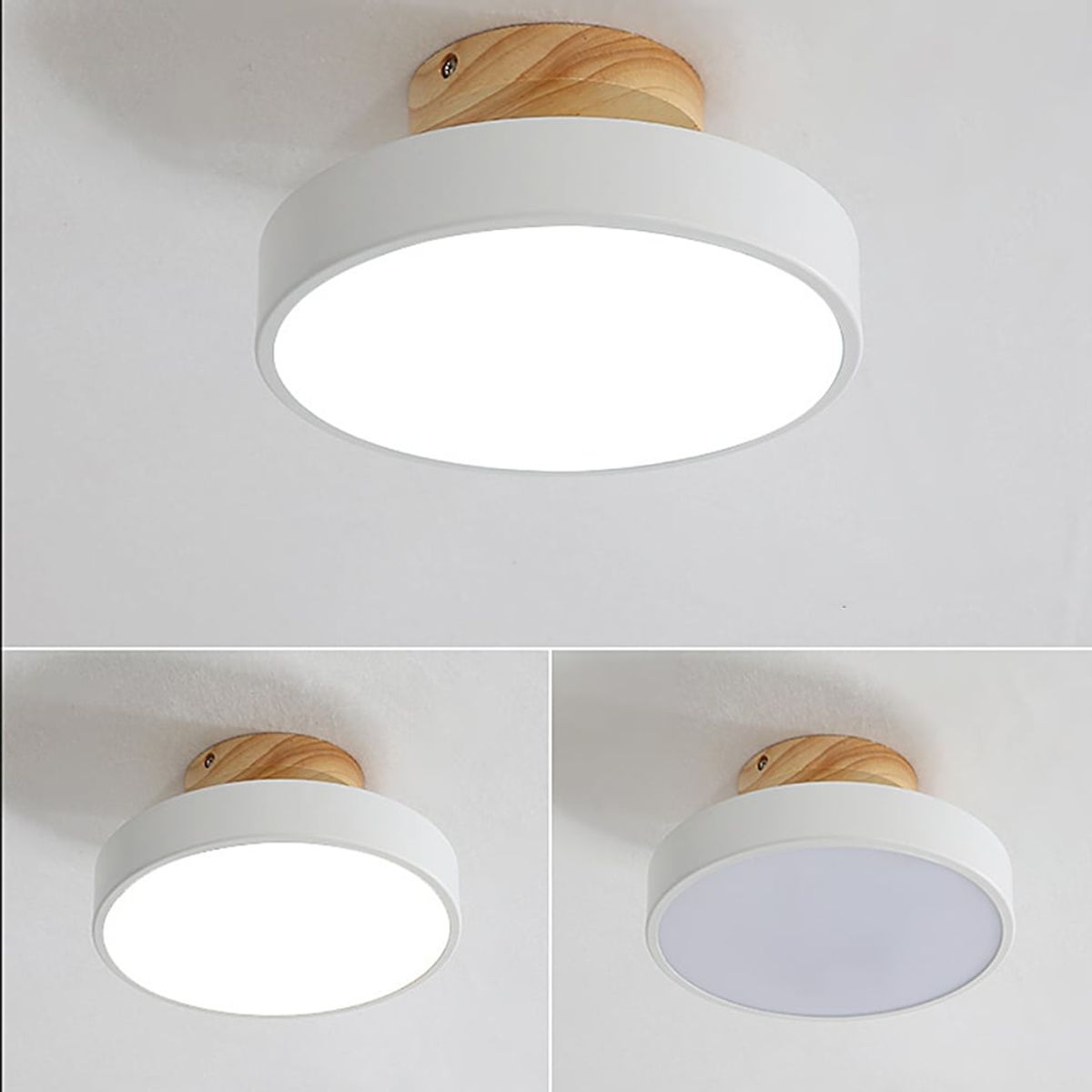 CASA NEW - Lámpara Led Techo 18cm Base de Madera Blanco