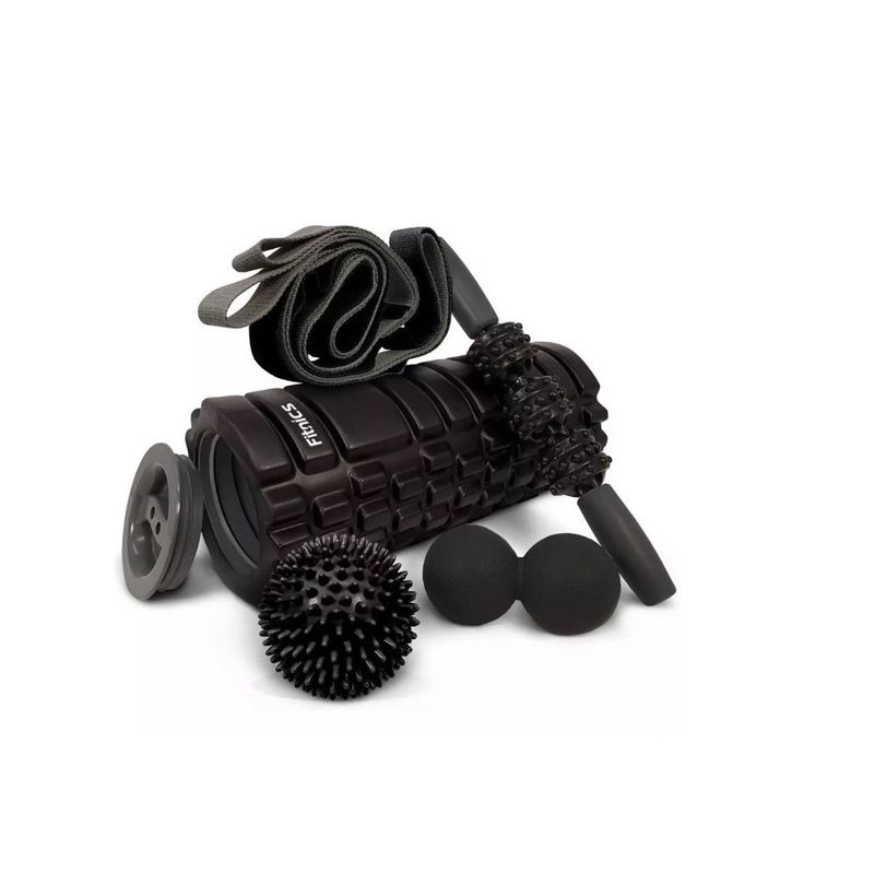 GENERICO - Rodillo set Completo Elongacion Masaje Fitnics Roller Black