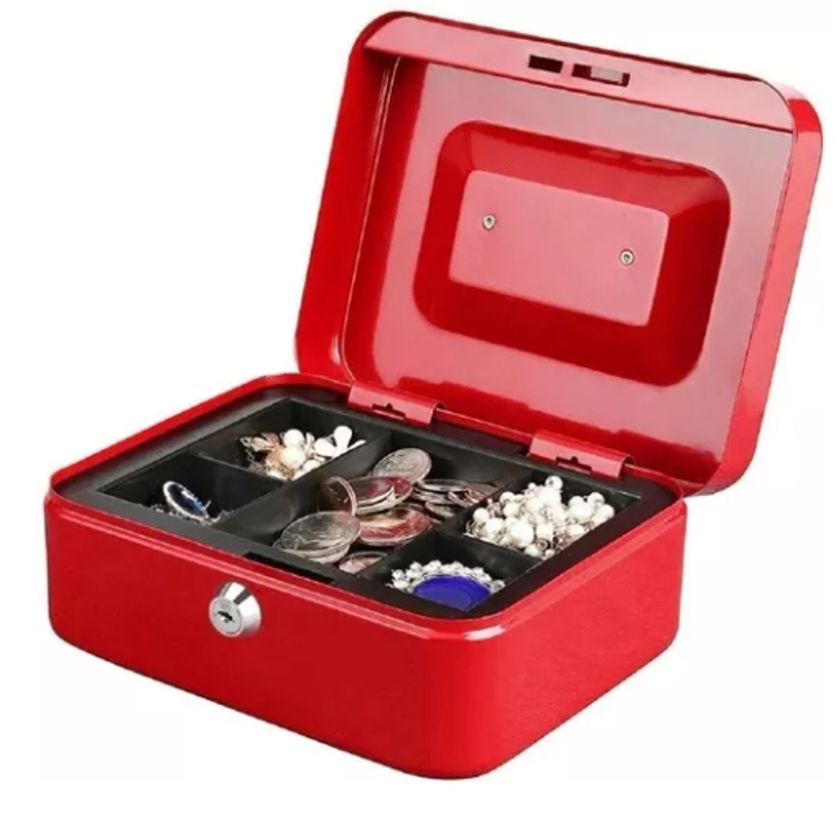 GENERICO - Caja Fuerte Metálica Dinero  Llave Seguridad Total 15x12cm Rojo