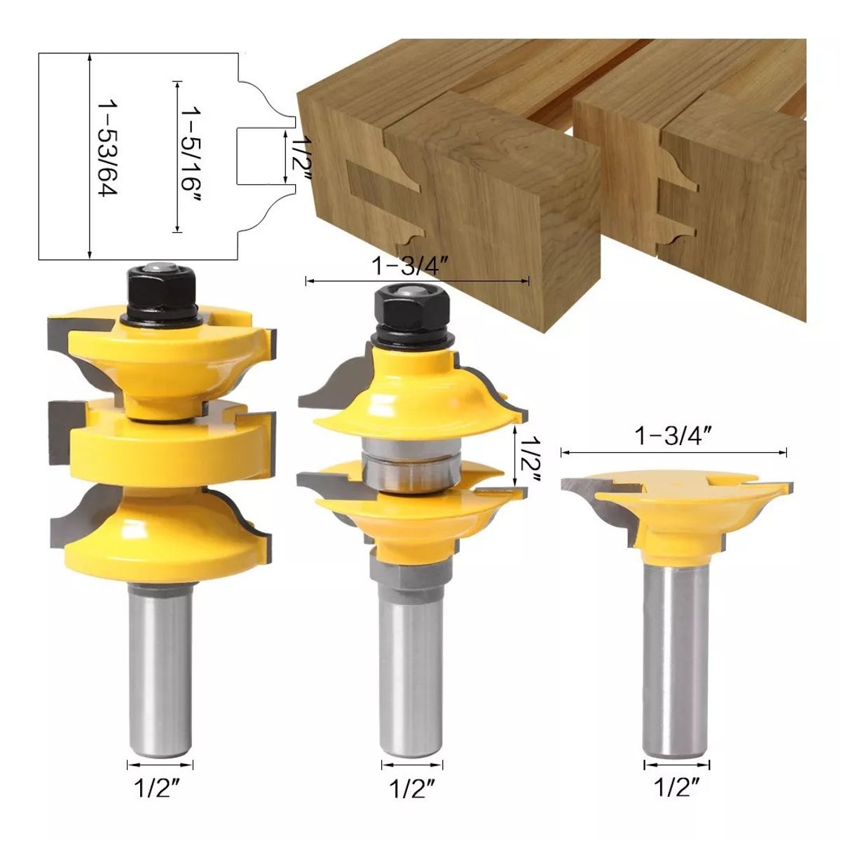 GENERICO - Fresa Madera Puerta Vastago De  ½  Tupi 3pcs