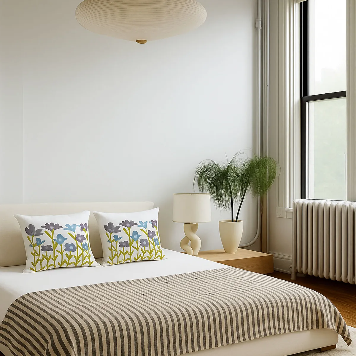 DECORACION CREATIVA - 2 Fundas  Bordado Lirio Celeste Lila