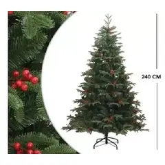 GENERICO - Árbol de Navidad berries nevado gigante con frutos rojos 2.4mt