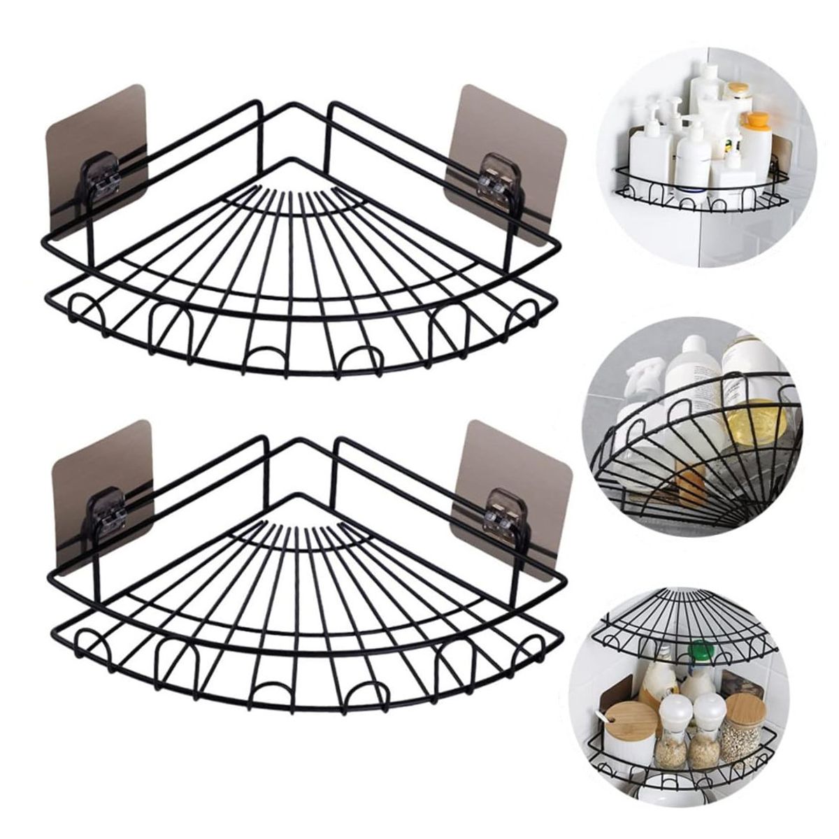 KUANGYE - Esquinero Organizador Ducha Baño Adhesivo Set 2 Inoxidable - Negro