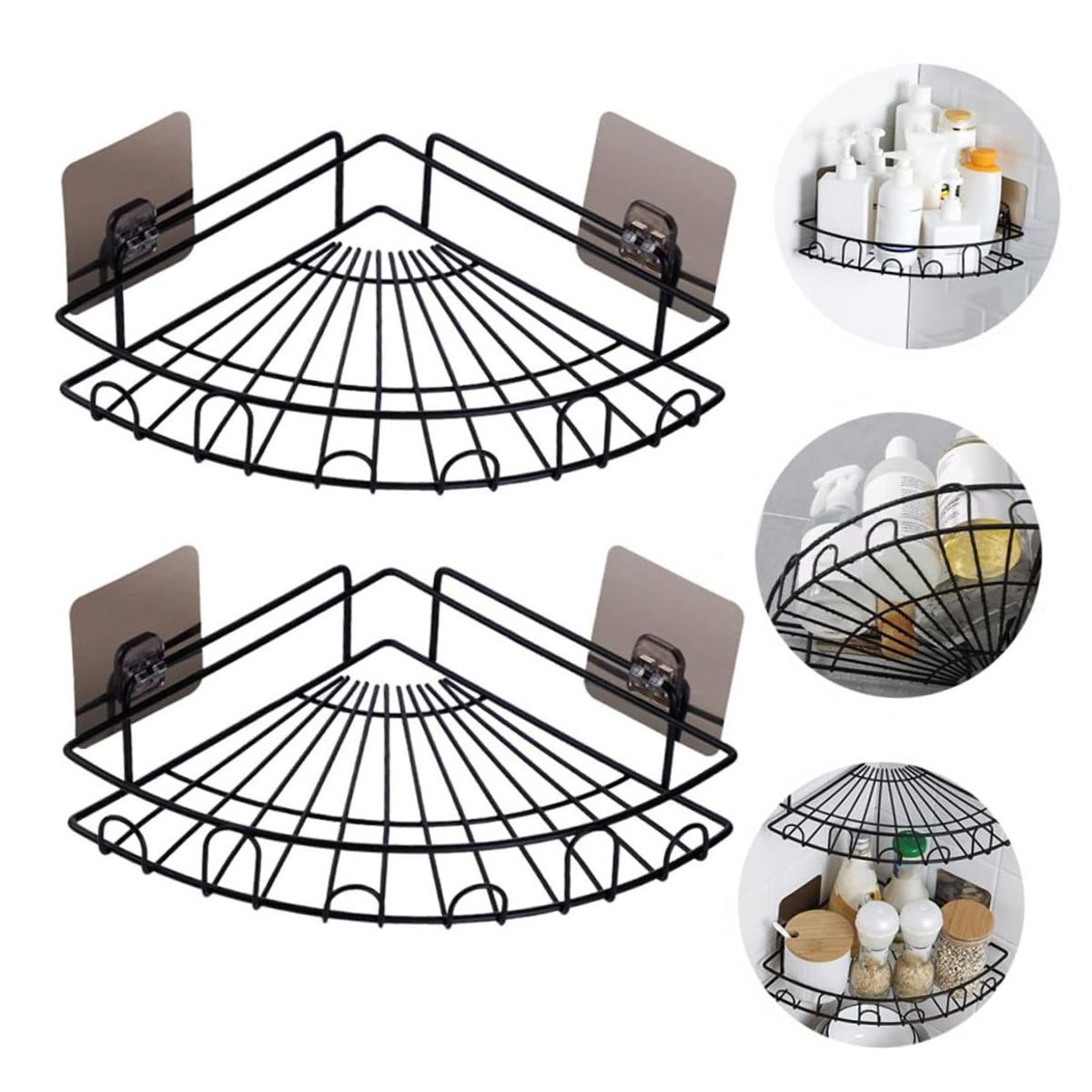 KUANGYE - Esquinero Organizador Ducha Baño Adhesivo Set 2 Inoxidable - Negro