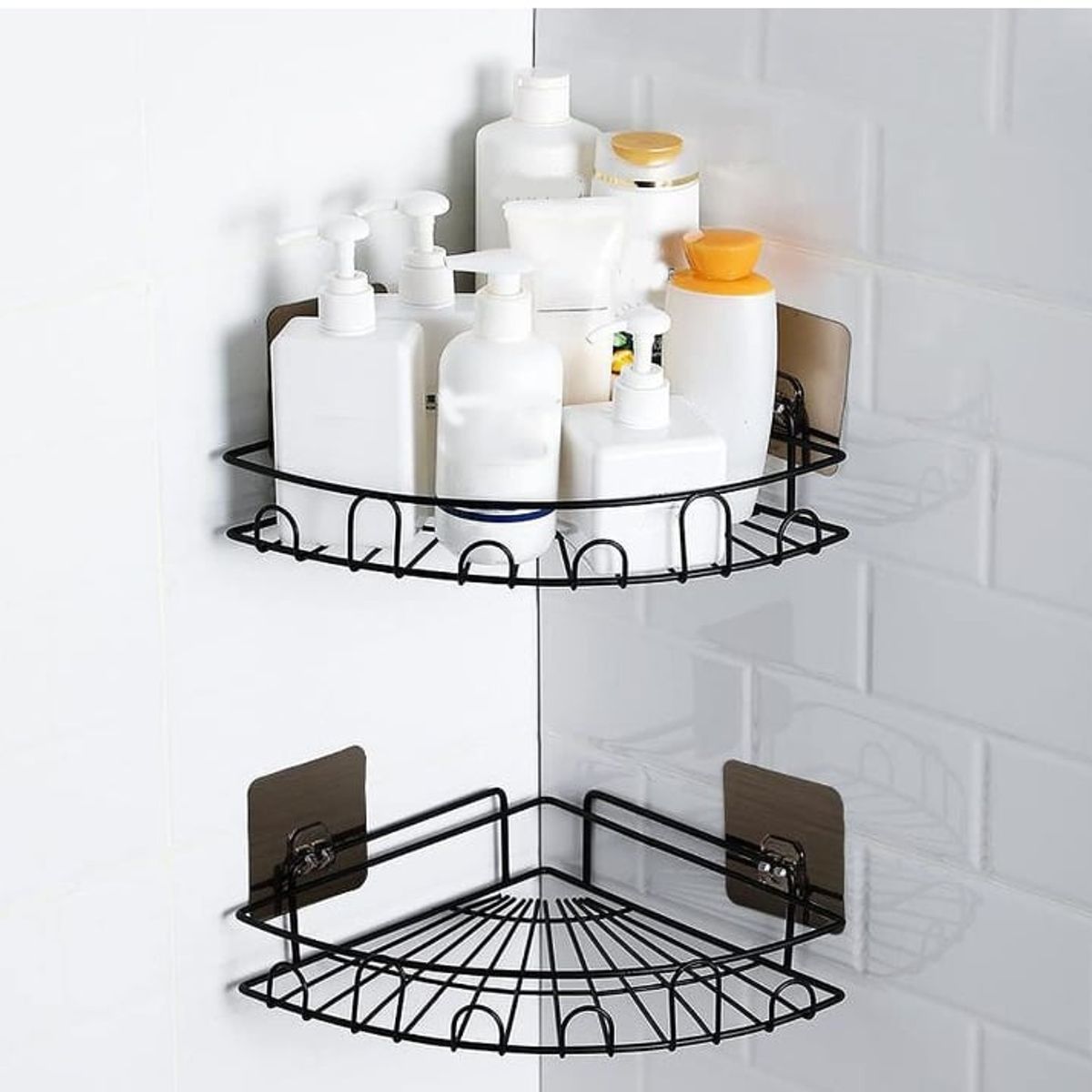 KUANGYE - Esquinero Organizador Ducha Baño Adhesivo Set 2 Inoxidable - Negro