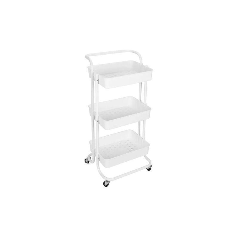 GENERICO - Carrito Carro Organizador Ruedas Metal Multiuso 3  Blanco