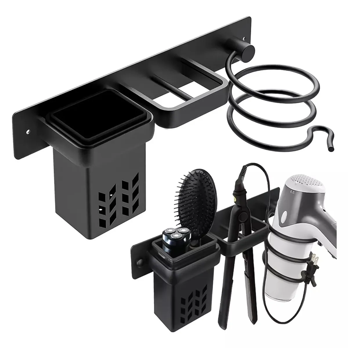 KUANGYE - Soporte Porta Secador Baños De Pelo Organizador Negro