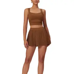 RURUTOTO - Conjunto Deportivo Gym Fitness Top Y Pantalones Falda Para Mujer Negro