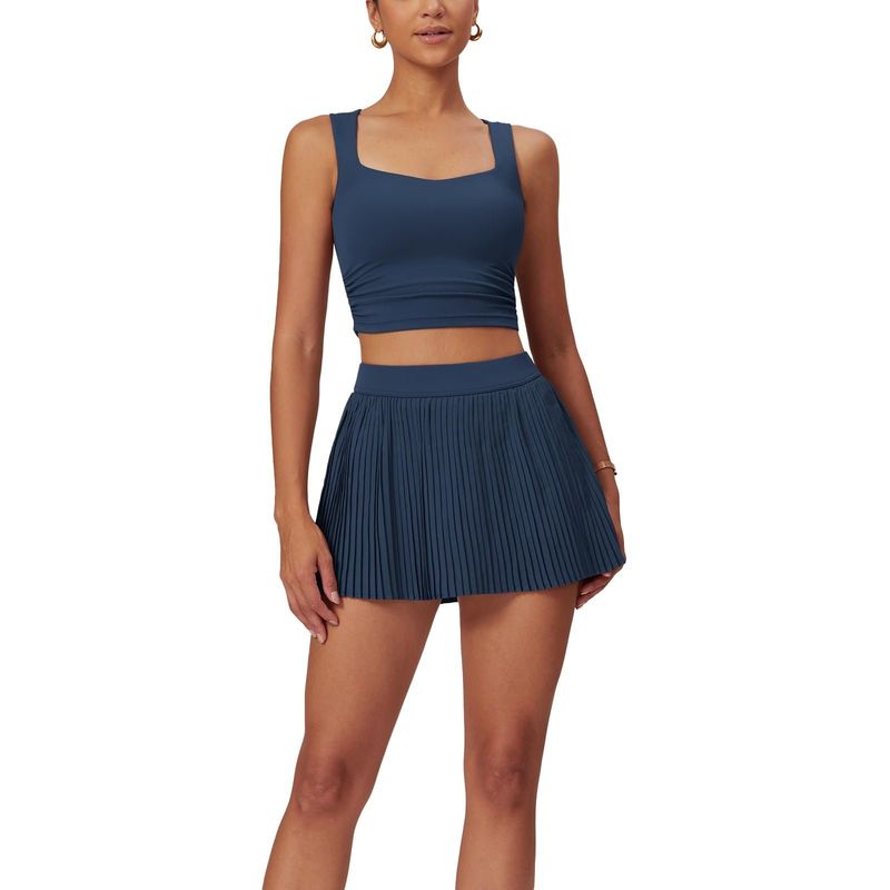 RURUTOTO - Conjunto Deportivo Gym Fitness Top Y Pantalones Falda Para Mujer Negro