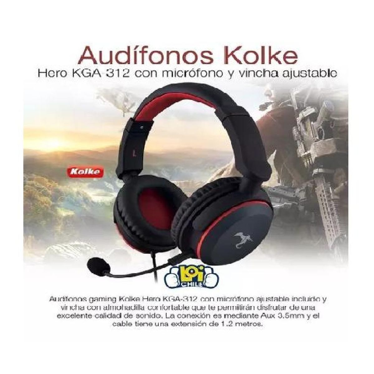 GENERICO - Audífonos gamer Kolke Hero entrada jack 35mm rojo