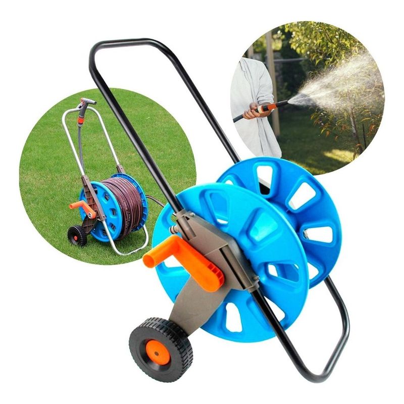 GENERICO - Carro Porta Manguera para Riego de Jardín - Capacidad 50 Metros