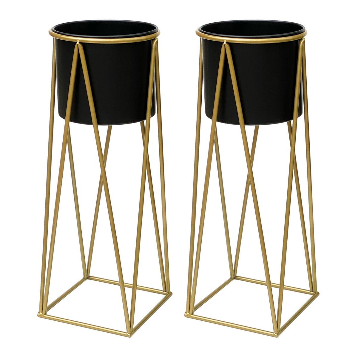 GENERICO - Set 2 Porta Maceteros Pedestal Igual Tamaño Negro Dorados