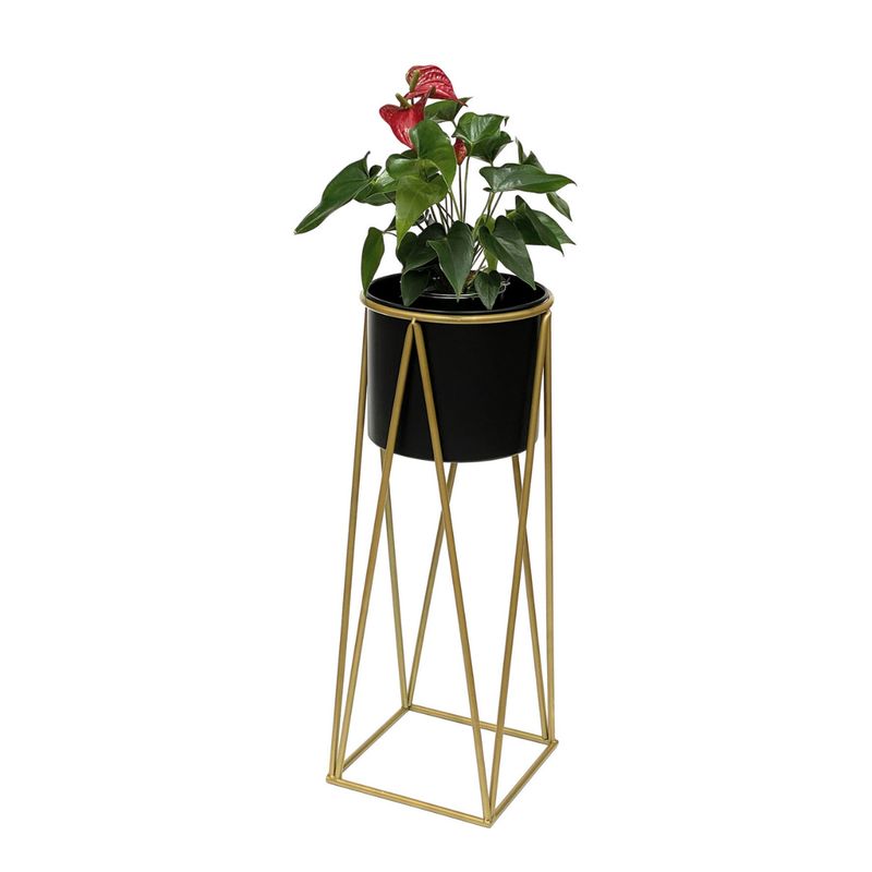 GENERICO - Porta Macetero Pedestal Maceta Plantas Negro Dorado Mediano