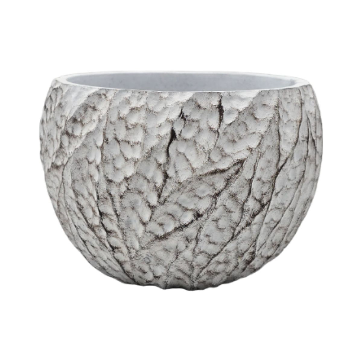 GENERICO - Macetero Maceta Acabado Cemento Relieve Hojas Blanco L