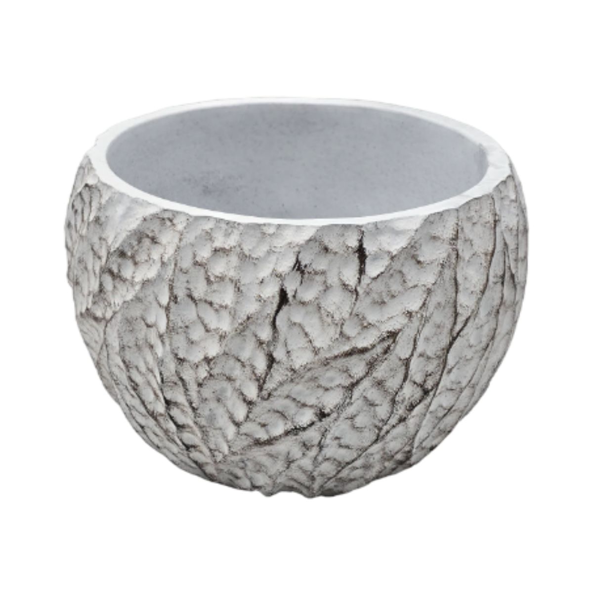 GENERICO - Macetero Maceta Acabado Cemento Relieve Hojas Blanco M