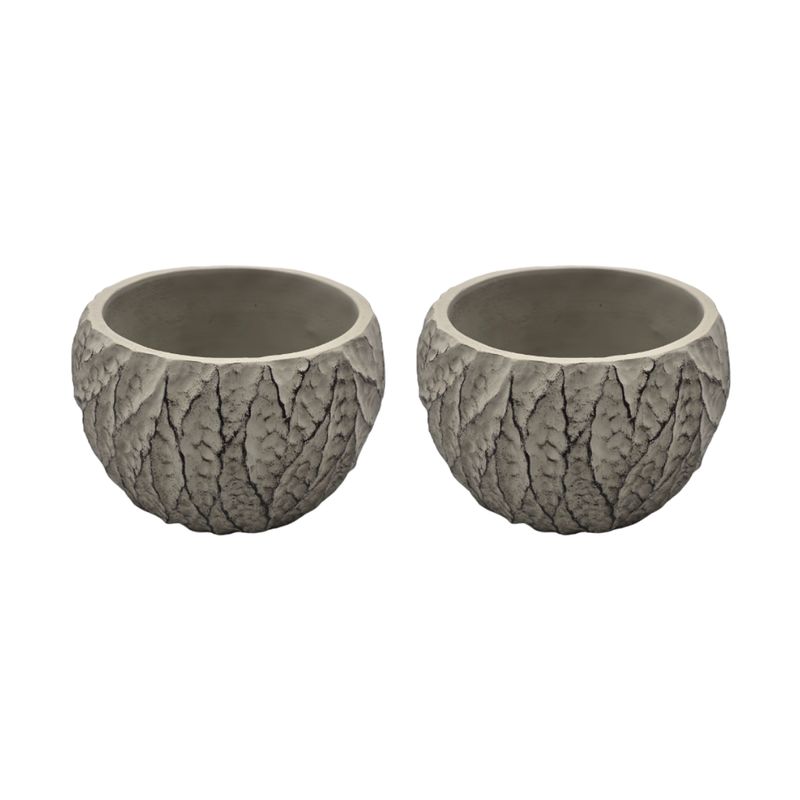 GENERICO - Set 2 Macetero Maceta Acabado Cemento Relieve Hojas Gris M