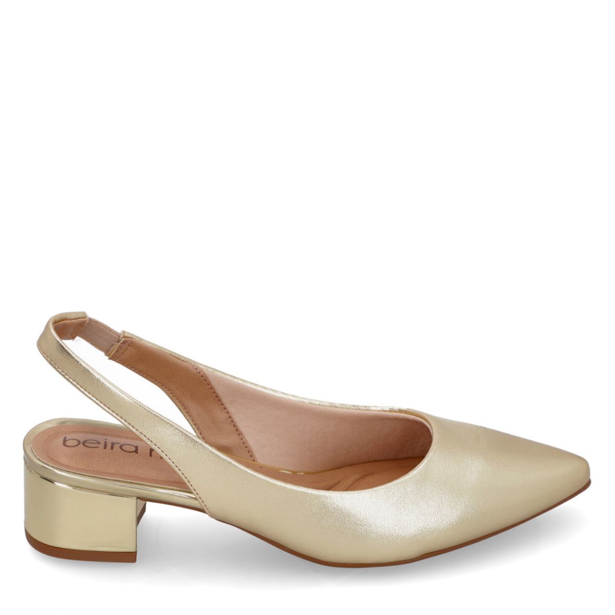 BEIRA RIO - Zapato Mujer Taco Ancho Metalizado Gold Beira Rio