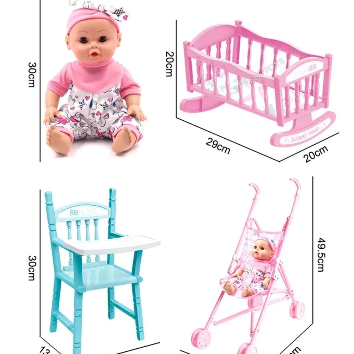 GENERICO - MUÑECA CON ACCESORIOS DE JUGUETE COCHE CUNA SILLA Y MAS