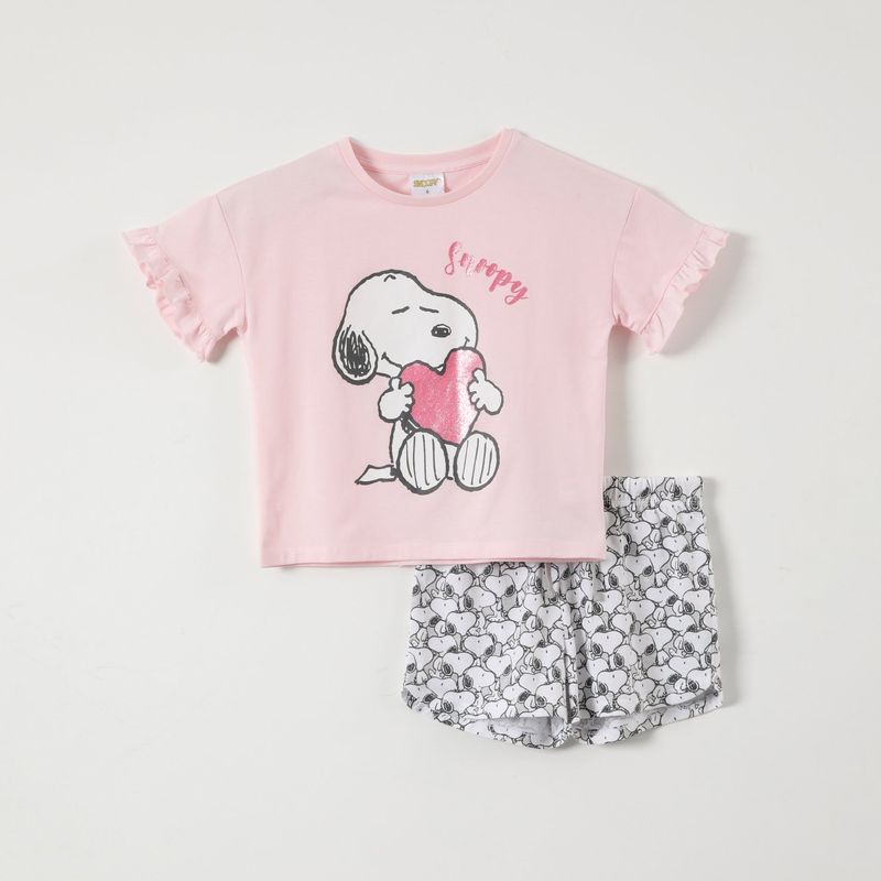 SNOOPY - Pijama Corto Niña Corazon Rosado Snoopy