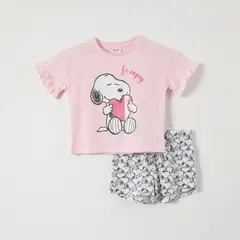 SNOOPY - Pijama Corto Niña Corazon Rosado