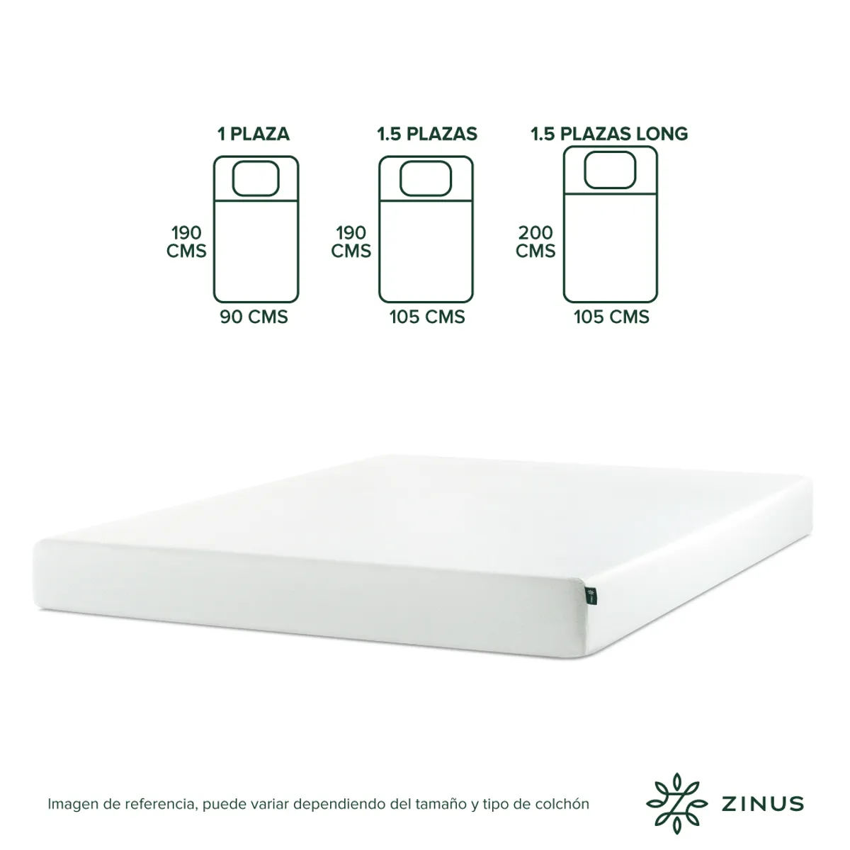 ZINUS - Colchón Zinus 2 Plazas 150x190x15cm Espuma Alivia Presión
