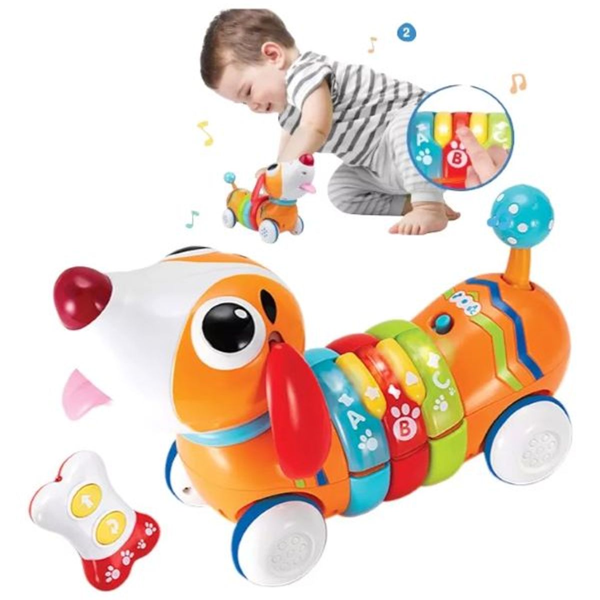 WINFUN - Cachorro Arcoíris Radio Control Camina Conmigo