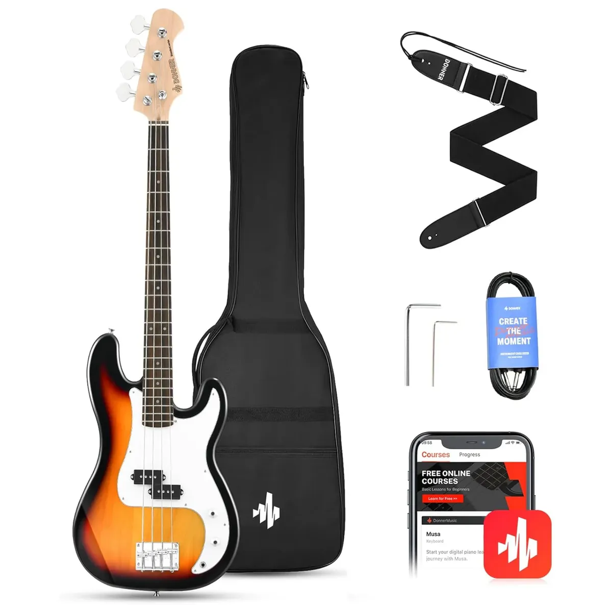 GENERICO - Bajo Electrico 4 Cuerdas con Funda DONNER DPB-510S