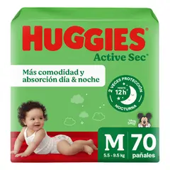 HUGGIES - Pack Pañales Active Sec M por 70 unidades