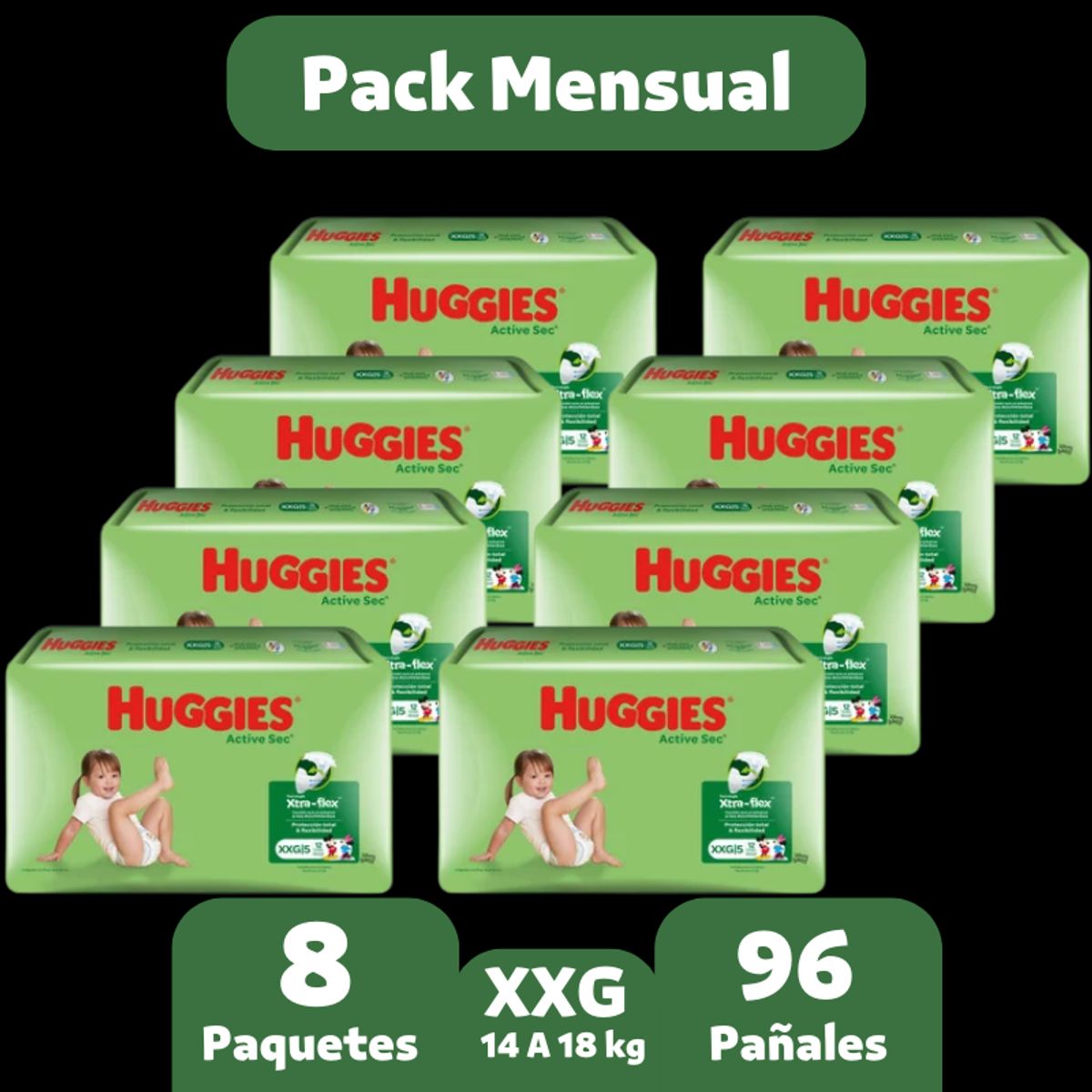 HUGGIES - Pañales Huggies Active Sec XG PACK 8X12 96 pañales