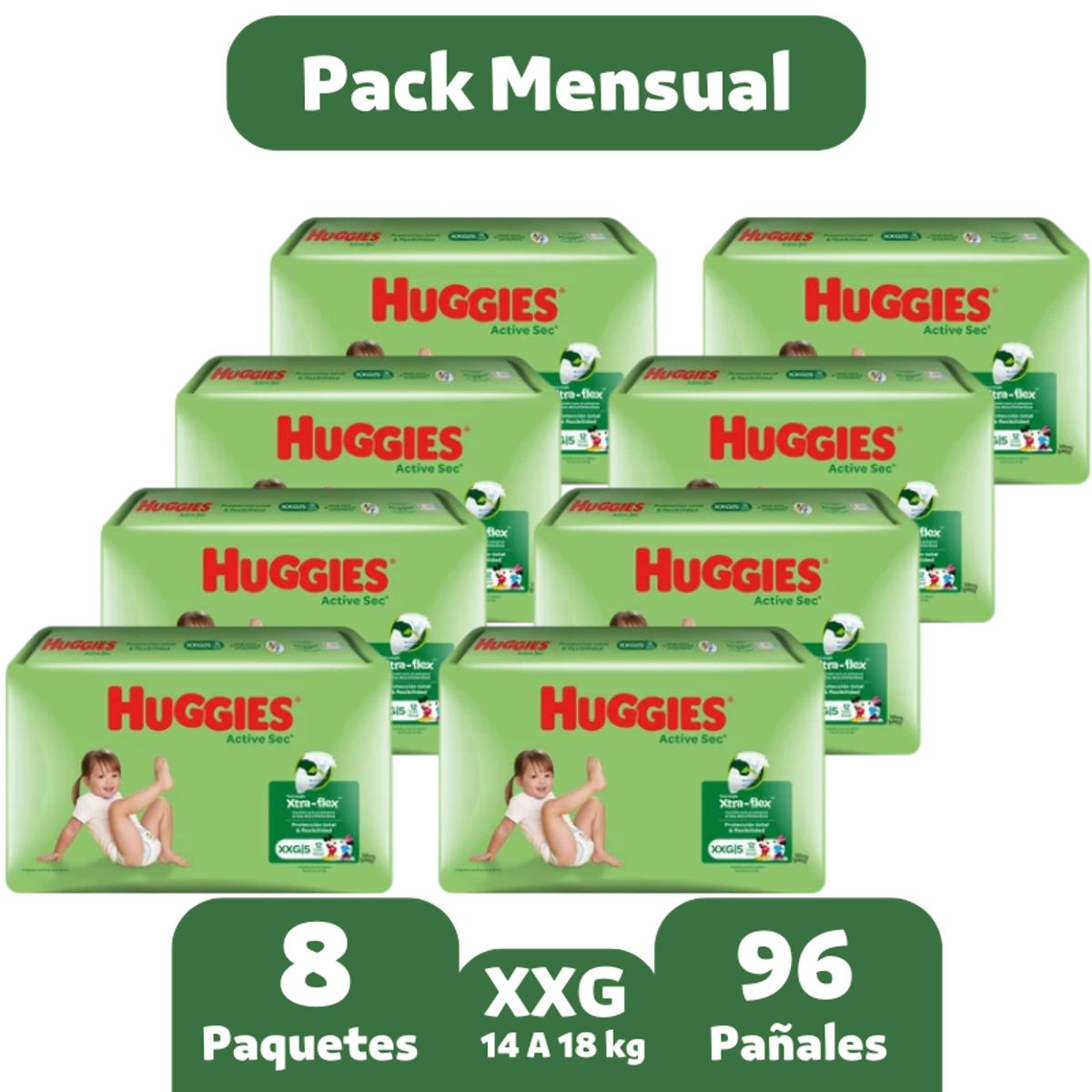 HUGGIES - Pañales Huggies Active Sec XG PACK 8X12 96 pañales