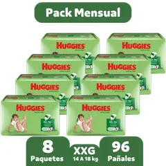 HUGGIES - Pañales Active Sec XG PACK 8X12 96 pañales