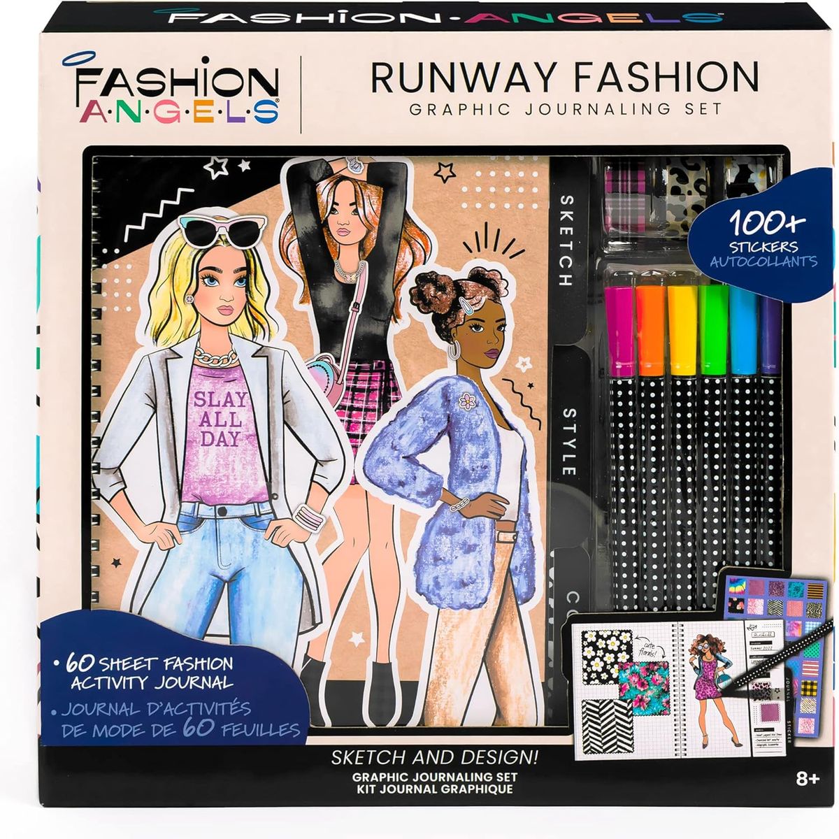 FASHION ANGELS - Libreta Cuaderno Portafolio Lapices Sticker Fashion Angels