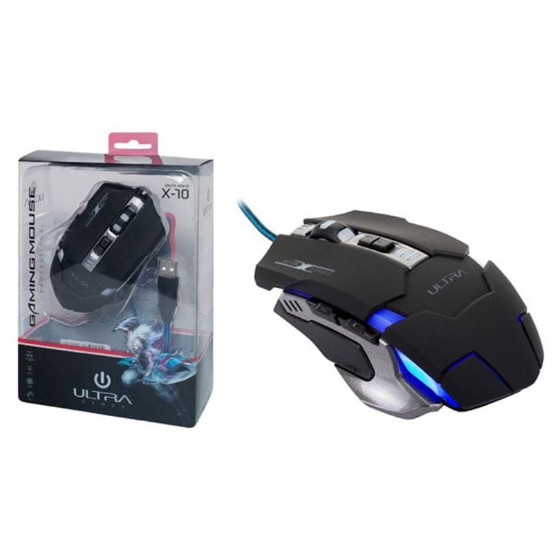 ULTRA - Mouse Alámbrico Ultra X 10 Retro-Iluminado Gaming USB 6 Botones ULTRA