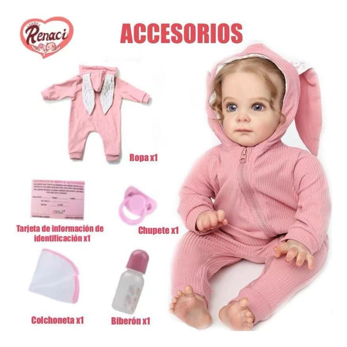 U BUY - Muñeca Reborn Con Orejas De Conejo Silicona De 55 Cm