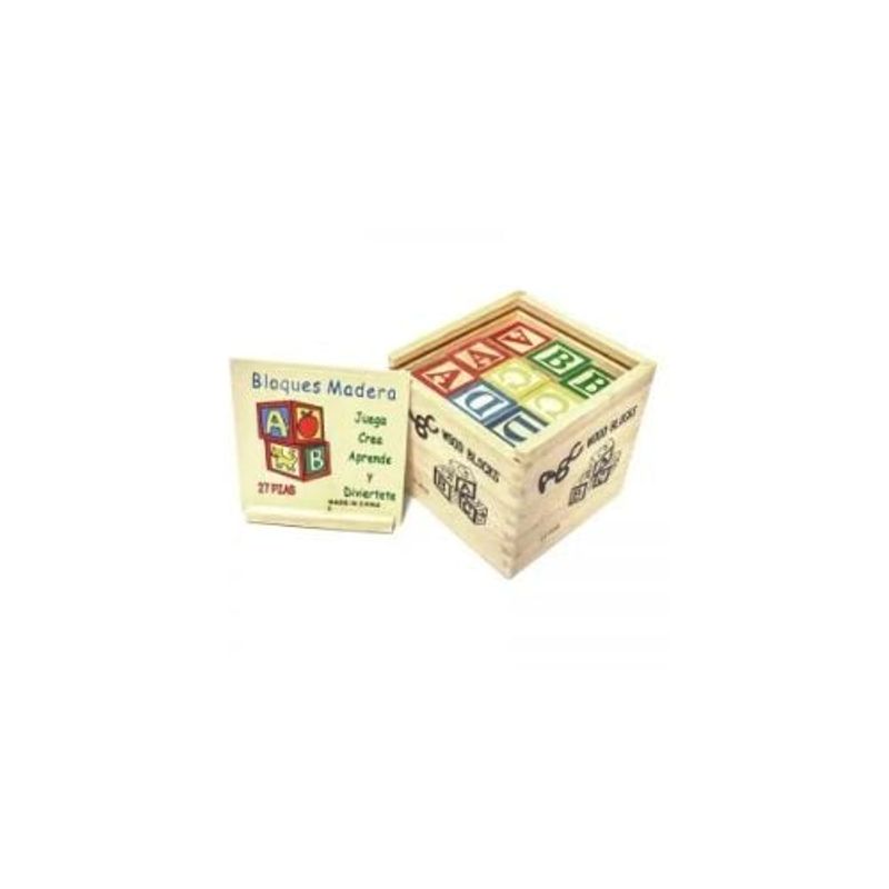 GENERICO - Cubo 27 Piezas Madera Letras Números