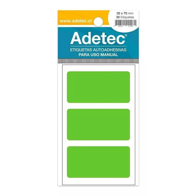 ADETEC - 30 Etiquetas Manual Rectangular Mix Fluor 35x70 mm