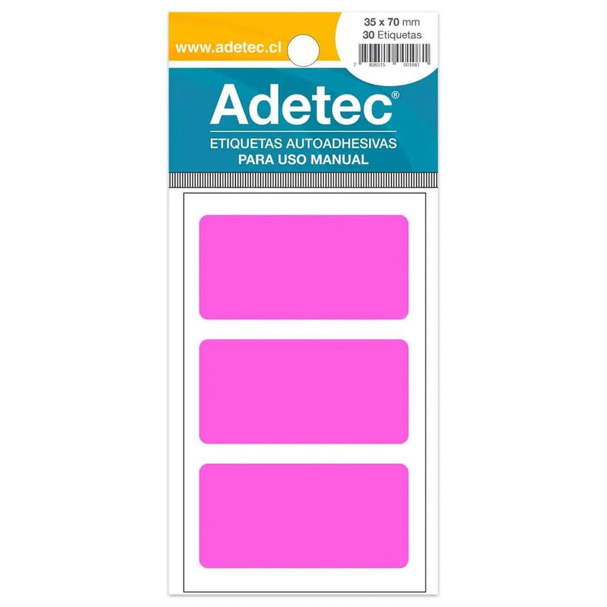 ADETEC - 30 Etiquetas Manual Rectangular Rosado Fluor 35x70 mm