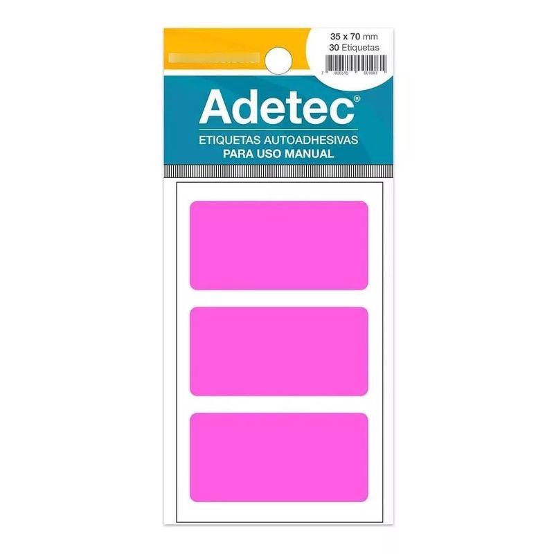ADETEC - 30 Etiquetas Manual Rectangular Mix Fluor 35x70 mm