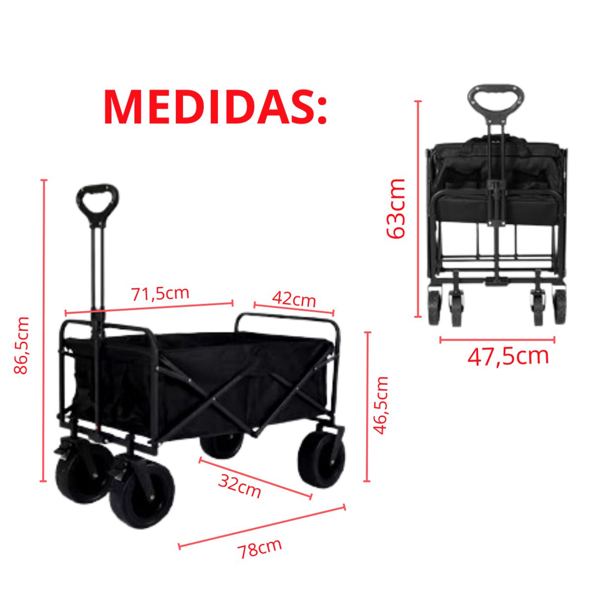 GENERICO - Carrito de compras paseo camping playa - Carro de arraste Negro