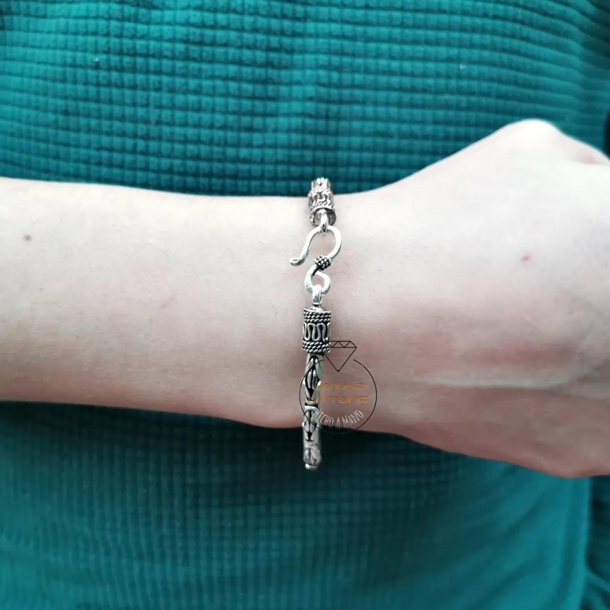 JOYAS MYTOKE - Pulsera Plata Envejecida 925 Bizantina Camino Inca Hombre