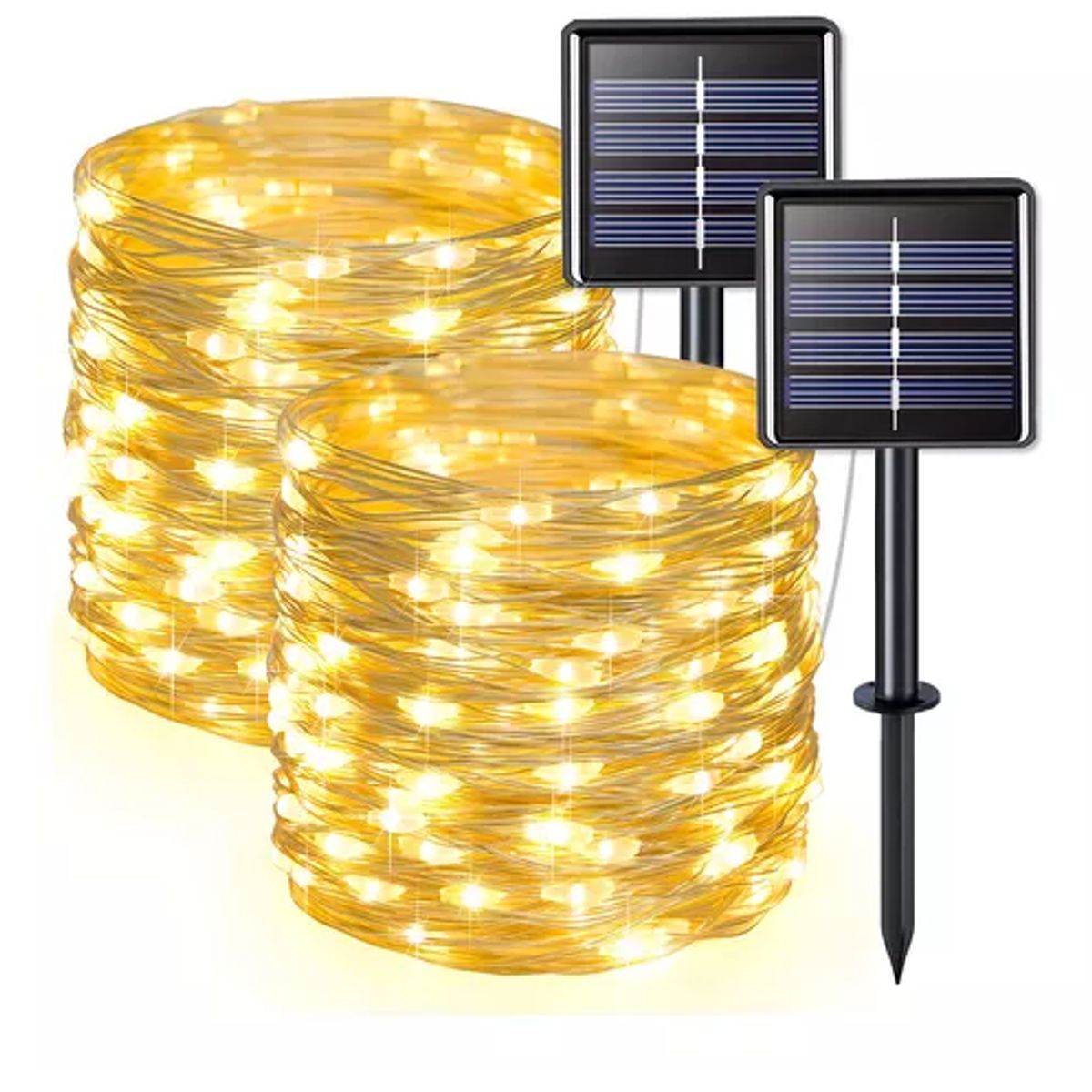 GENERICO - Pack X2 Luz Guirnalda Solar 200 Led Cálida Decoracion 20mts Pack X2